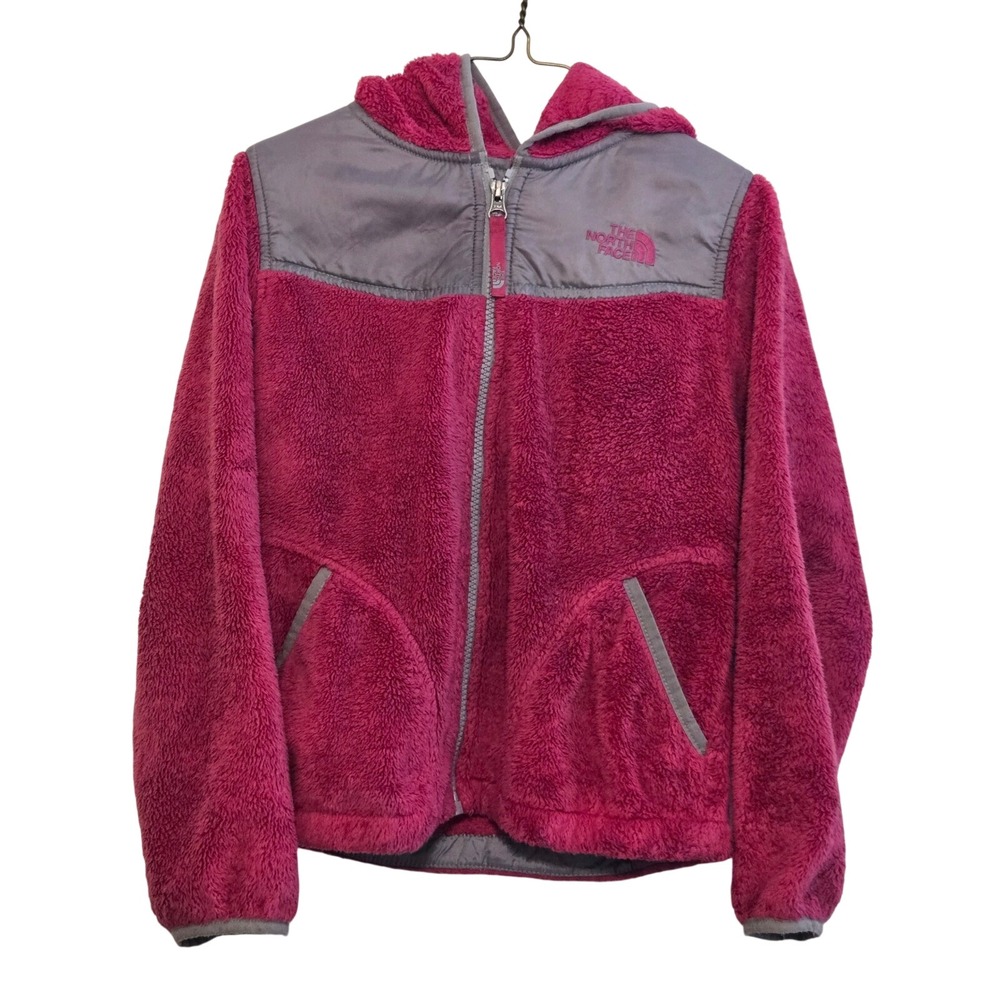 The North Face Fuzzy Fleece Hoodie Jacket Pink Gray Kids Girls Size M
